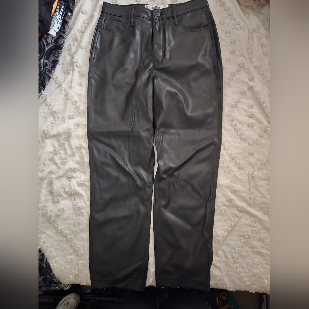 Faux Leather Statight Leg Pants
